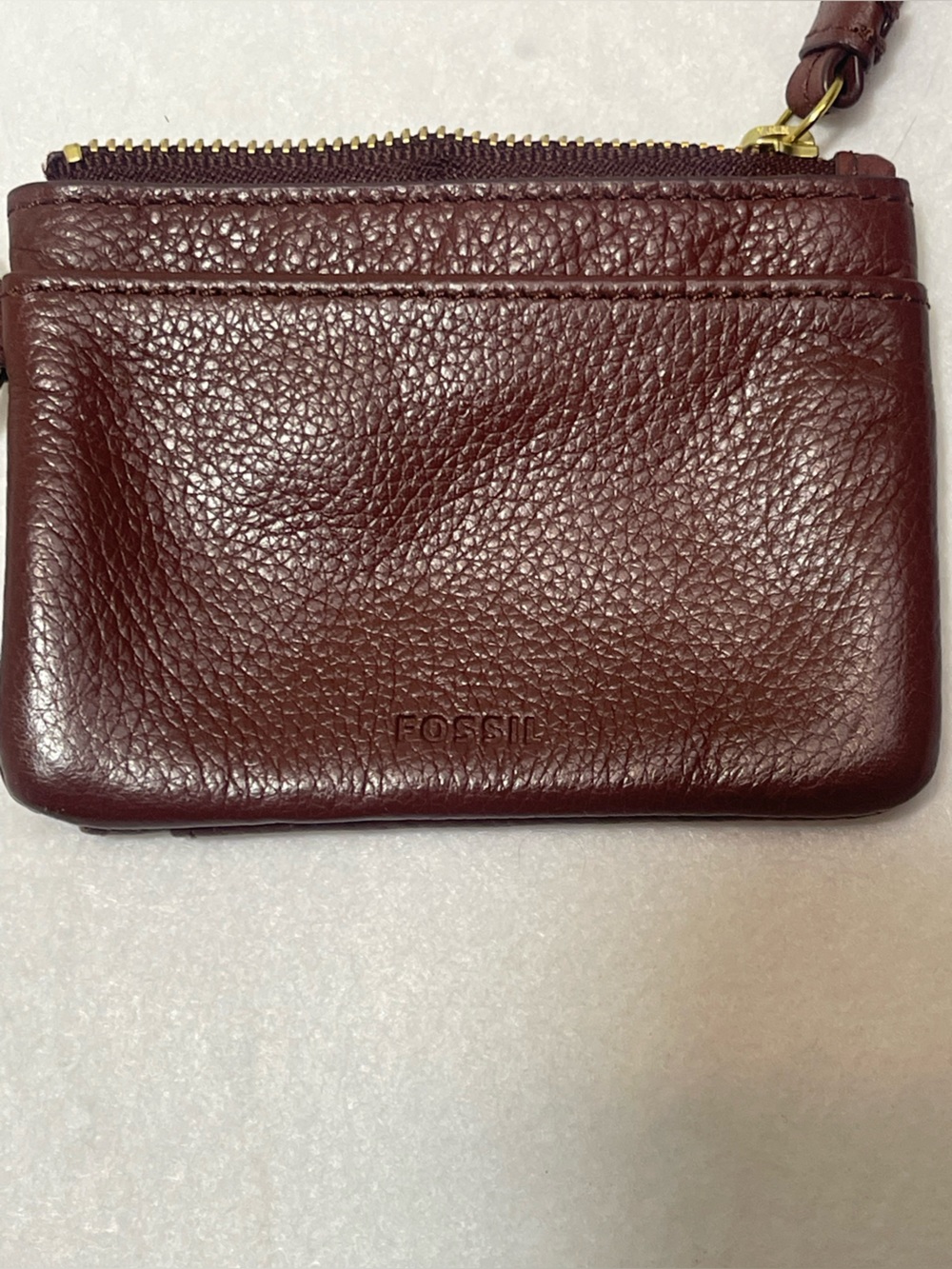 Fossil Brown Pebbled Leather Zip Wallet Card Case Keychain ID Holder - Picture 3 of 7